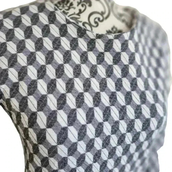 & Other Stories Dress Quilted Long Sleeves Grey White Jacquard Print Women's 10 - Picture 6 of 14